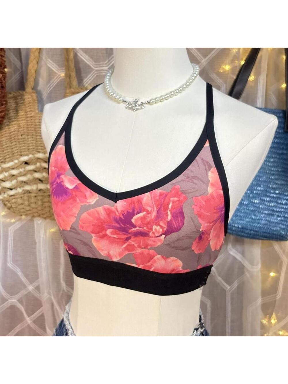 Victoria's Secret PINK Floral Sports Bra Y2K Coquette Balletcore Gym XS